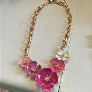 Beautiful Talbots statement necklace 18” NWT Hot pink, white lilac flowers.